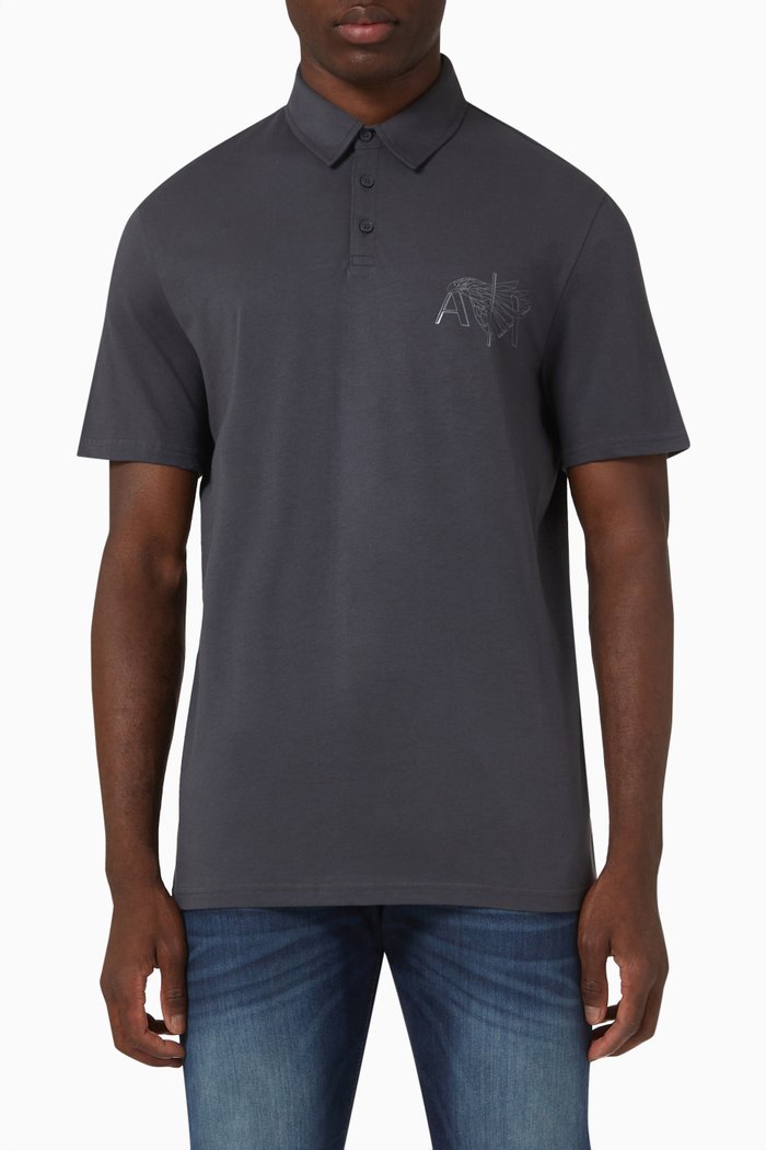

Eagle Logo Polo in Cotton Jersey, Grey