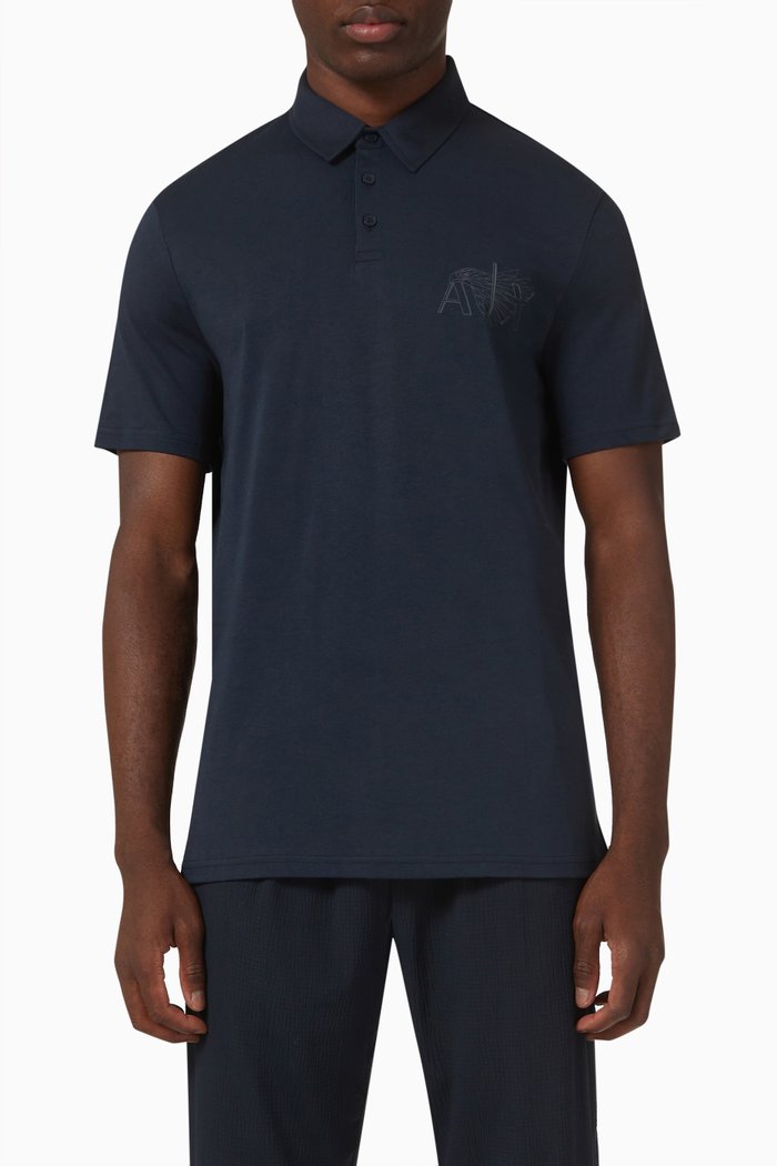 Eagle Logo Polo in Cotton Jersey, Blue