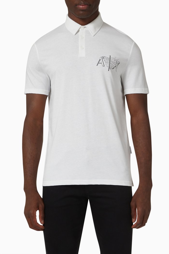 

Eagle Logo Polo in Cotton Jersey, White