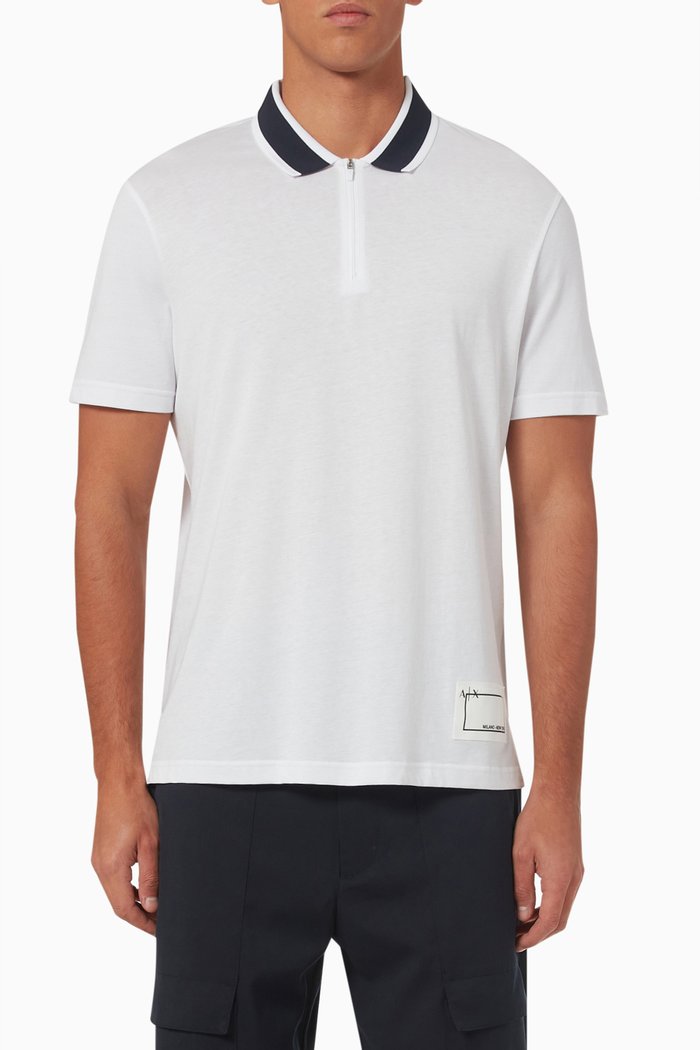 

Logo Zipped Polo Shirt in Cotton, White