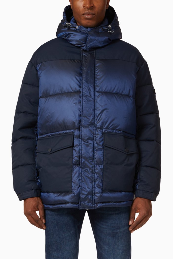 

Hooded Puffer Jacket in Recycled Nylon, Blue