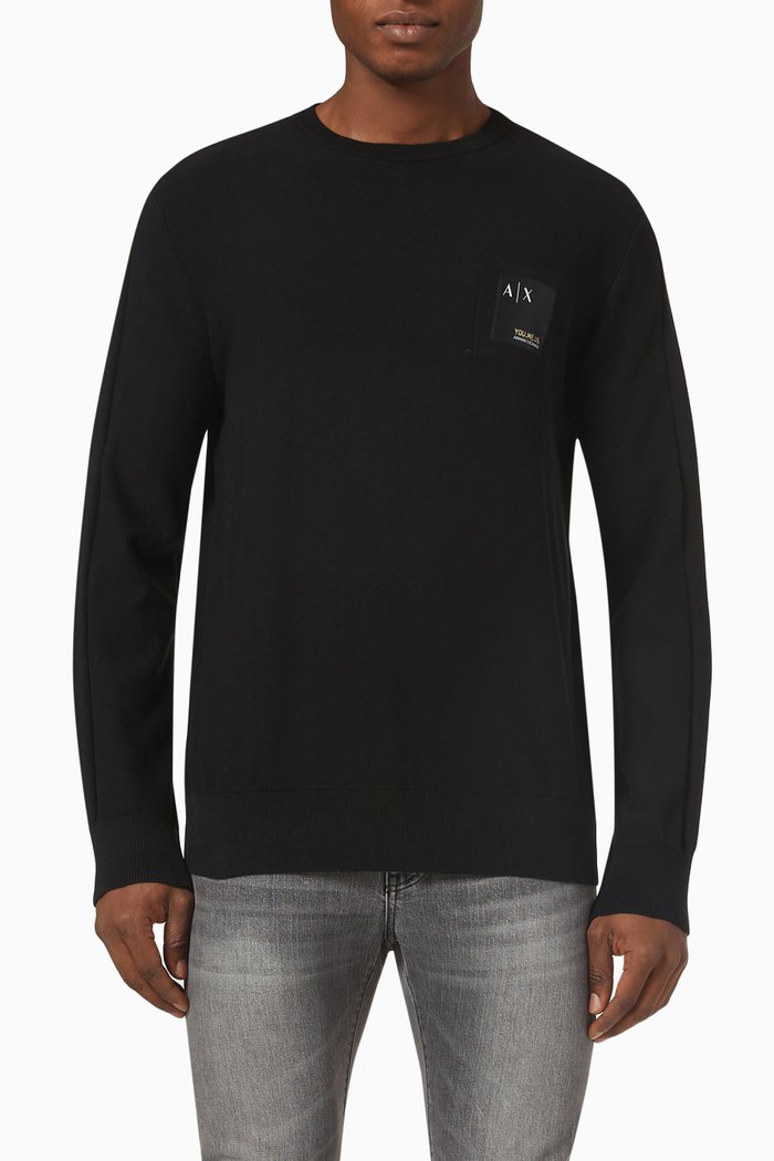 

Logo-patch Crewneck Sweater in Cotton-knit, Black