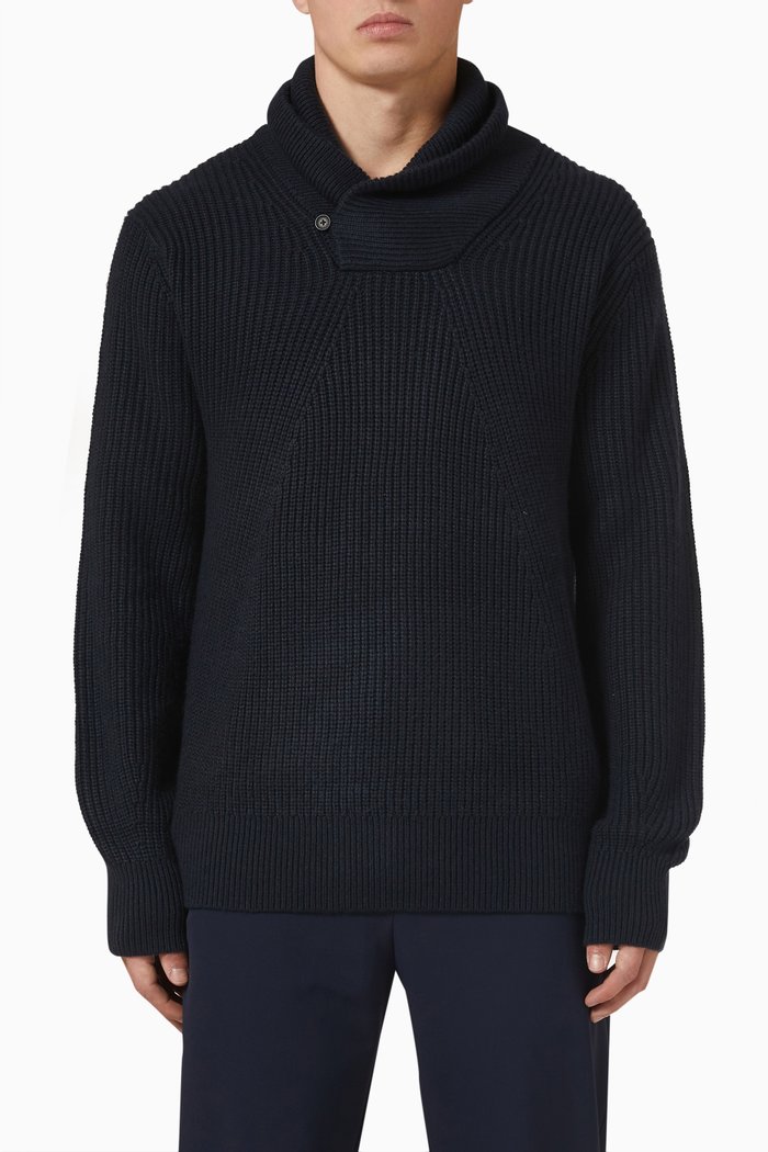 

Turtleneck Button-detail Sweater in Viscose-blend Knit, Blue