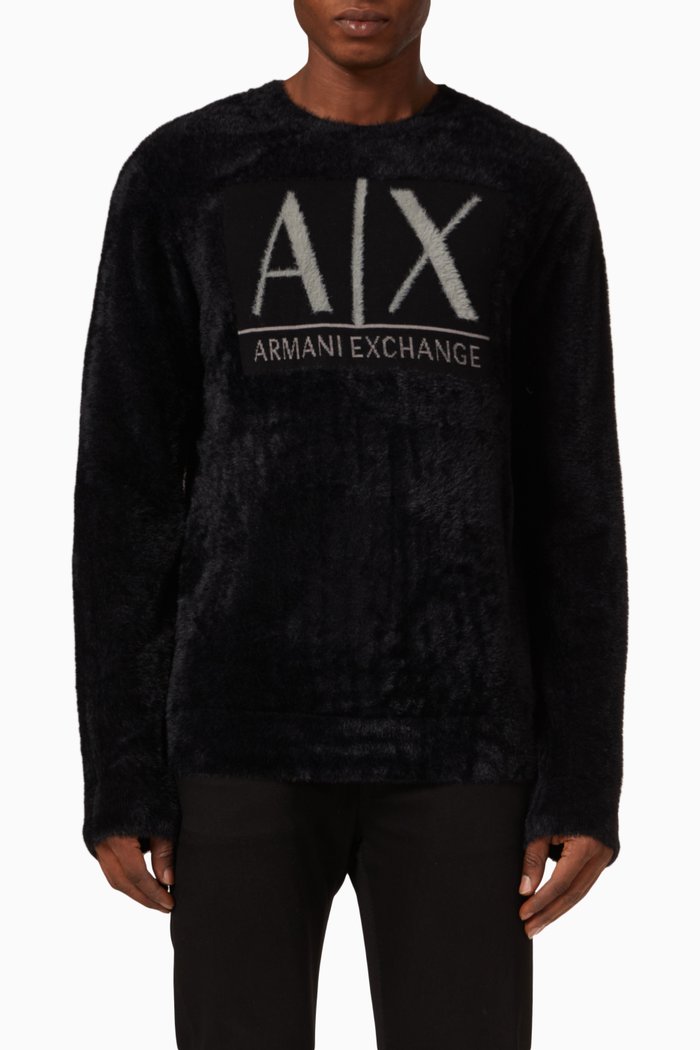 

Logo Print Textured Sweatshirt, Black