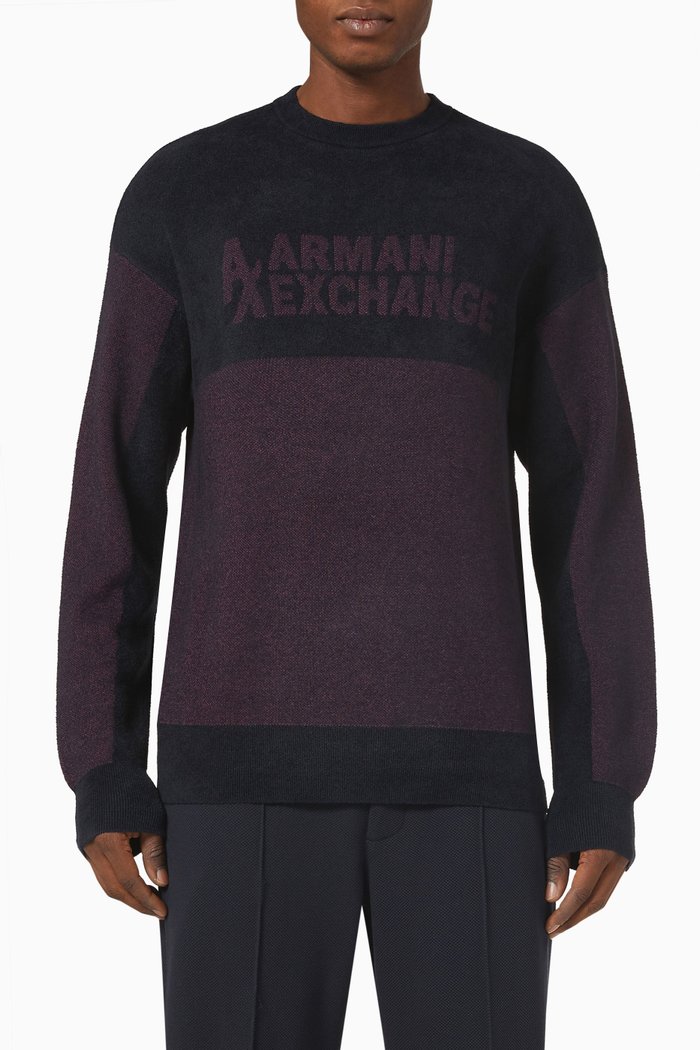 Logo Colour-block Sweater in Cotton-knit, Blue