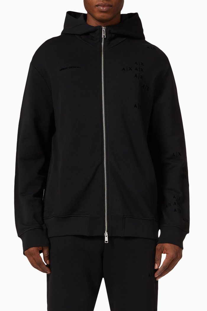 

Logo Print Hoodie in Fleece, Black