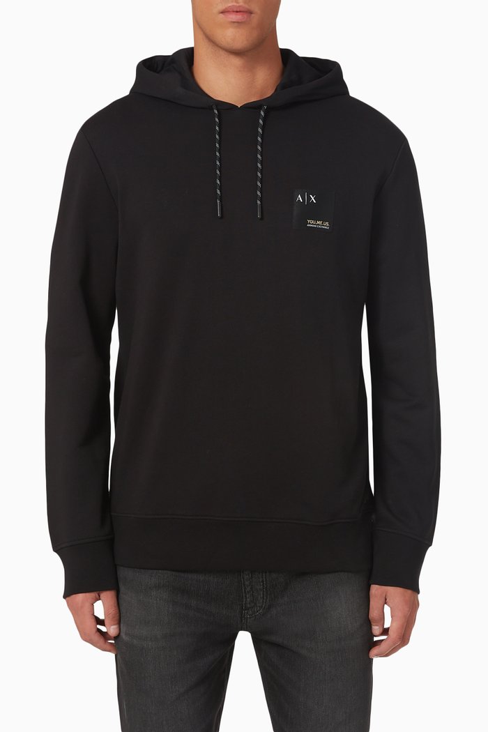 

You.Me.Us Logo Patch Hoodie in Organic Cotton, Black