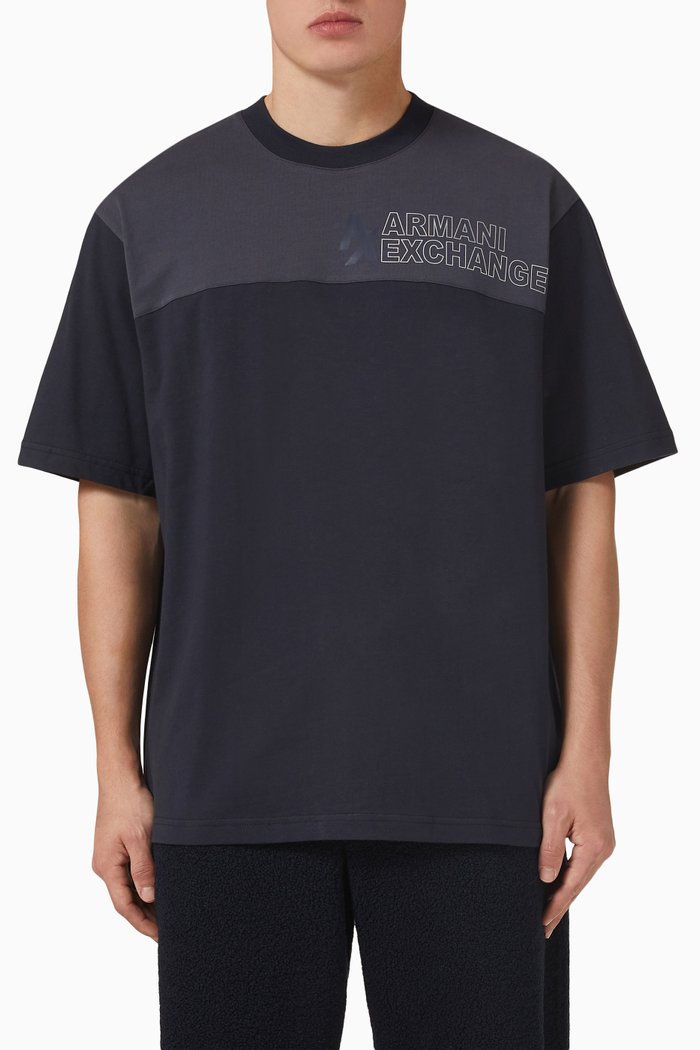 Logo Colour-block T-shirt in Cotton-jersey, Blue