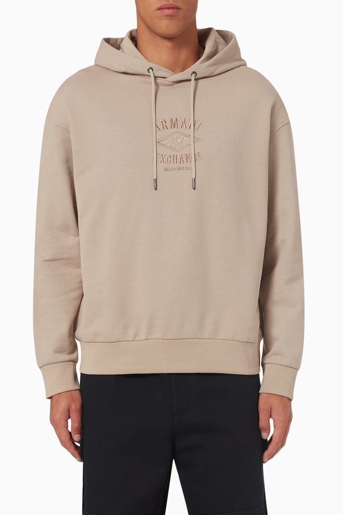 

Embroidered Logo Hoodie in Cotton, Neutral