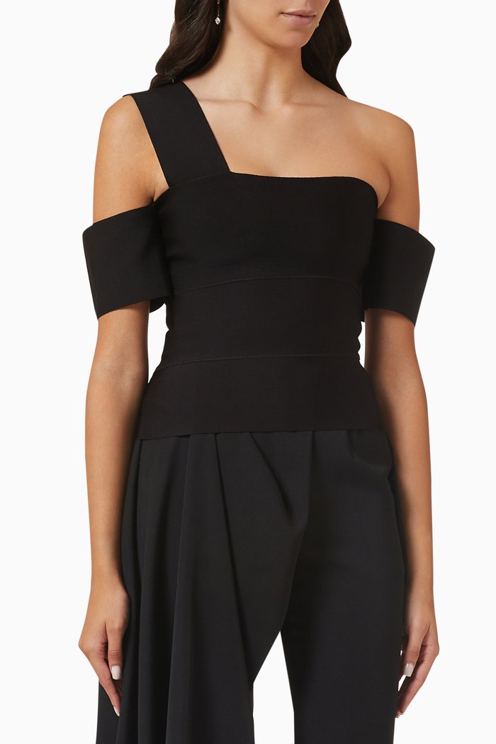 

One-shoulder Bandage Top in Stretch-viscose Knit, Black