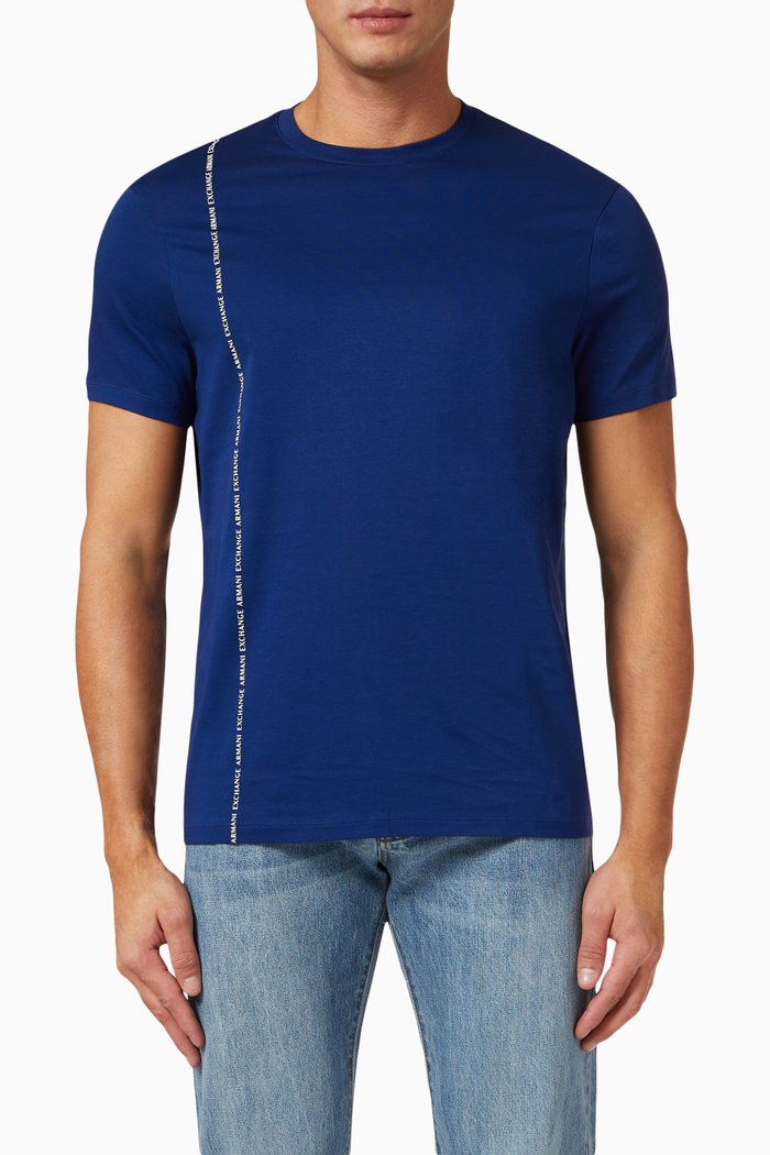 

Micro Logo Tape T-shirt in Cotton, Blue