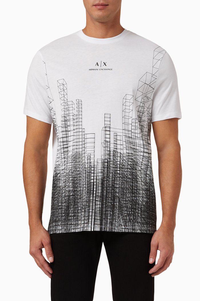 

Graphic Skyline Print T-Shirt in Cotton, White
