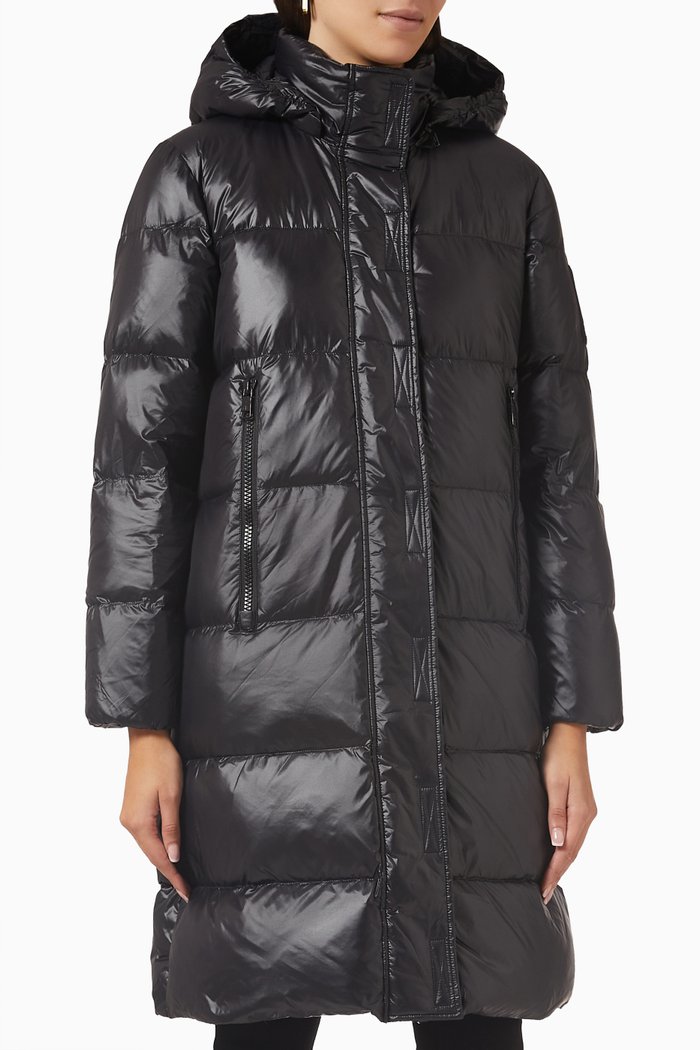 Icon AX Logo Quilted Long Jacket, Black