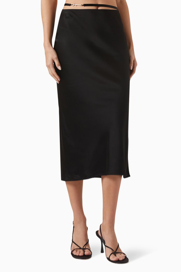 

La Jupe Notte Midi Skirt in Viscose, Black