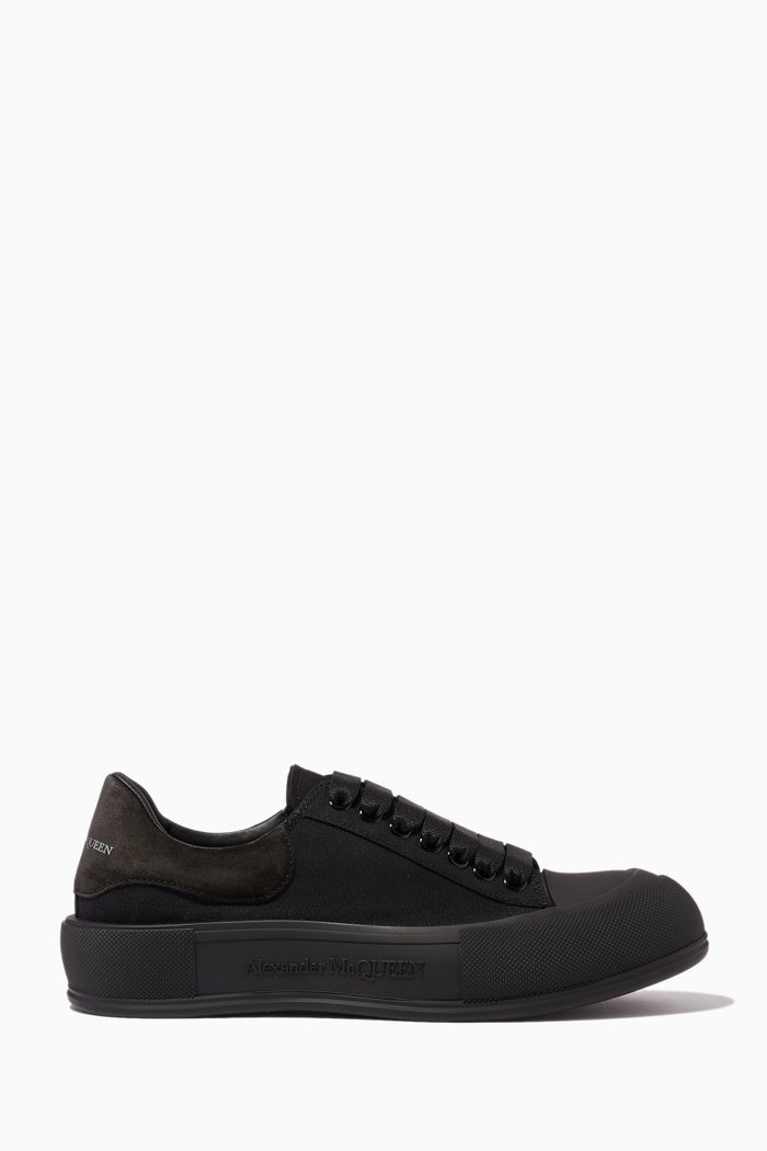 

Deck Lace-up Plimsolls in Canvas, Black