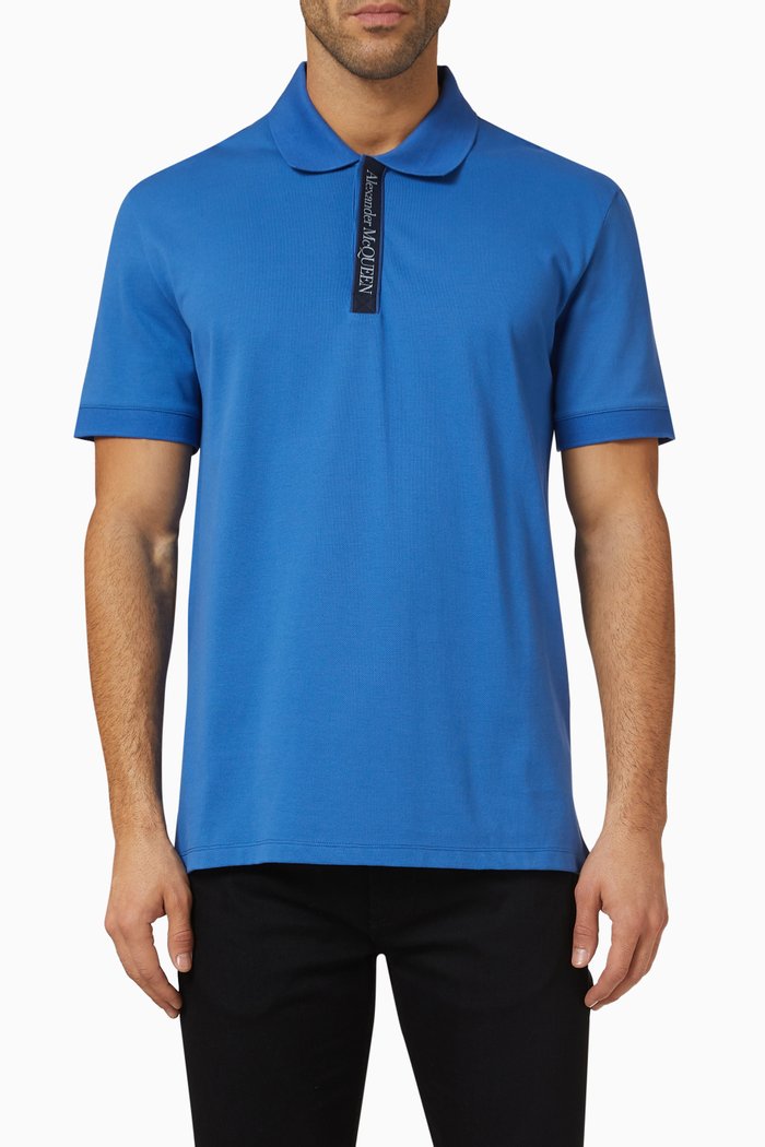 

Selvedge Logo Tape Polo Shirt in Cotton-piqué, Blue
