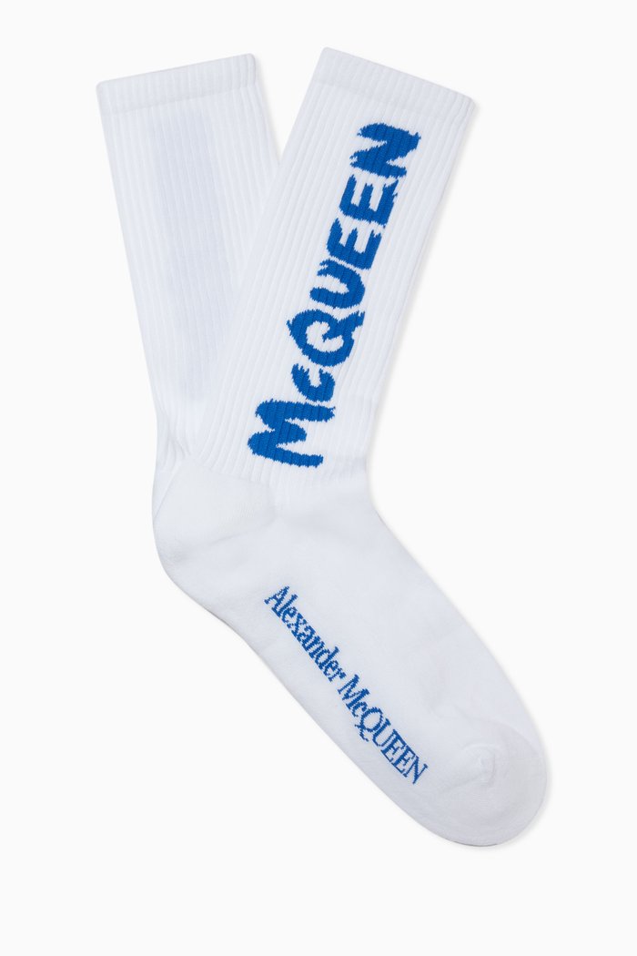 

McQueen Graffiti Socks in Cotton Blend, White