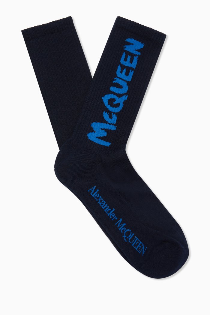 

McQueen Graffiti Socks in Cotton Blend, Blue
