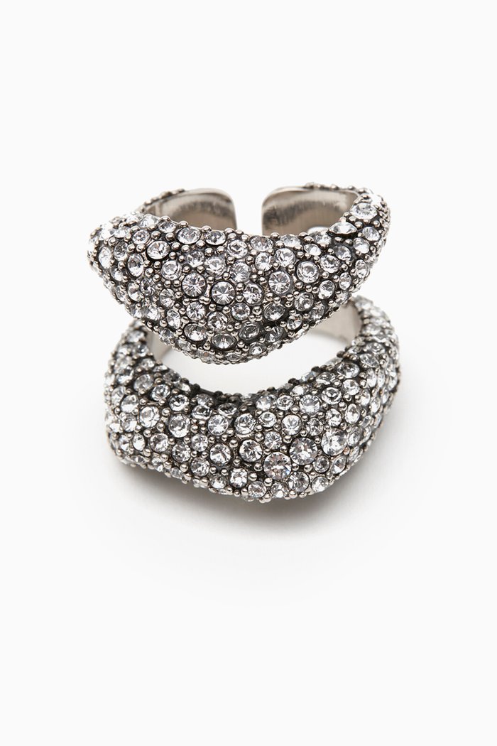 

Pave Sculpted Cut-out Ring in Brass, Grey