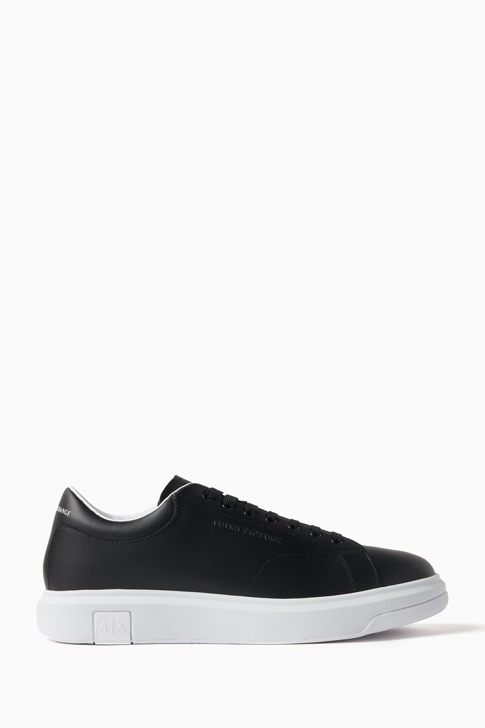 

AE Logo Embossed Sneakers in Leather, Black