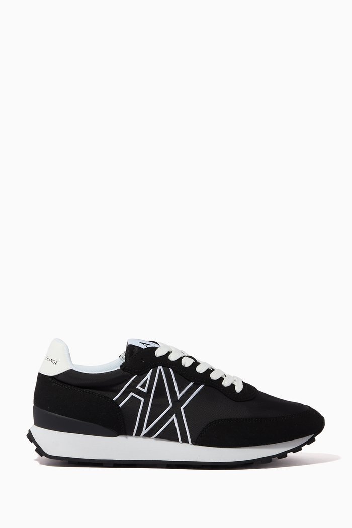 

AX Logo Sneakers in Suede & Mesh, Black