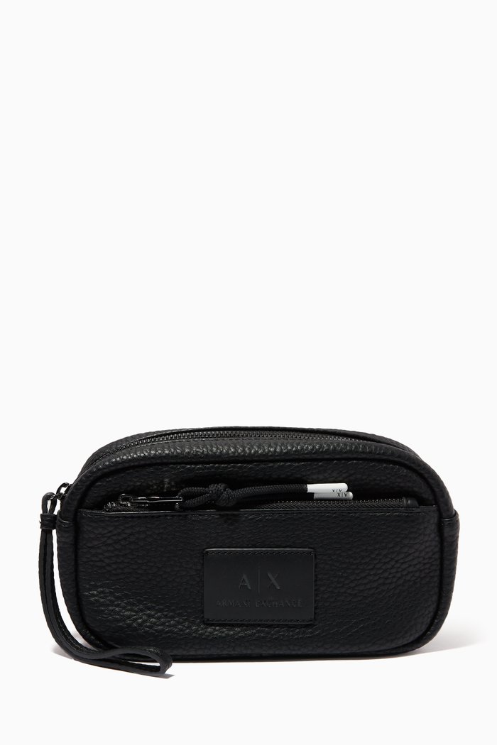 

Logo Patch Cosmetic Bag in Faux Leather, Black