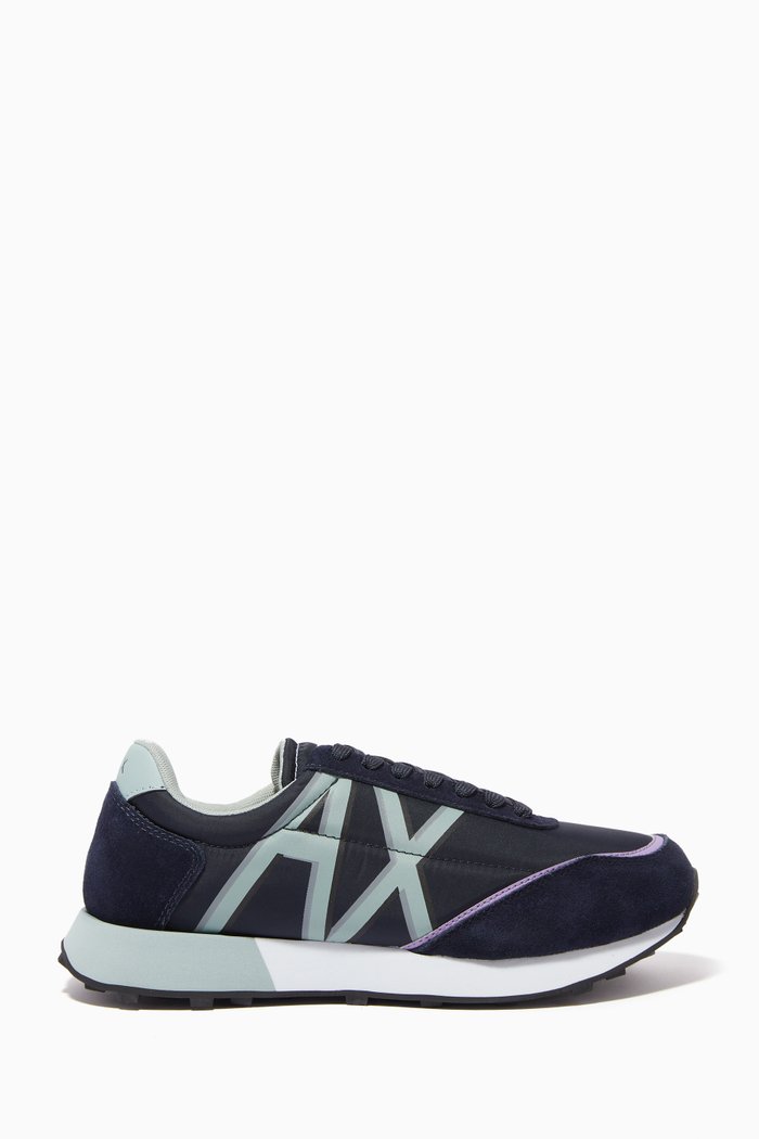 AX Logo Sneakers in Faux-leather, Blue