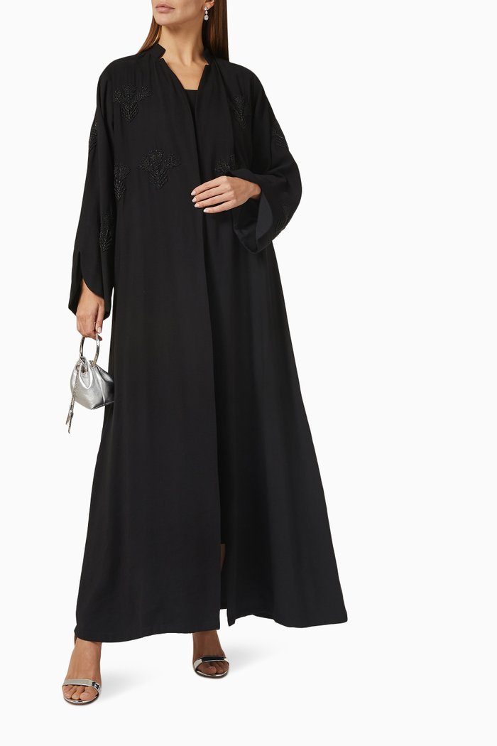

Chinese Collar Abaya in Cotton, Black