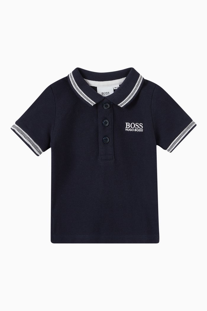 

Contrast Stripes Polo Shirt in Cotton Pique, Blue