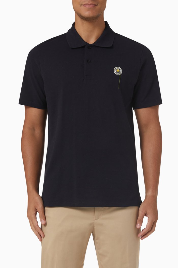 

Embroidered Dandelion Polo Shirt in Cotton, Blue