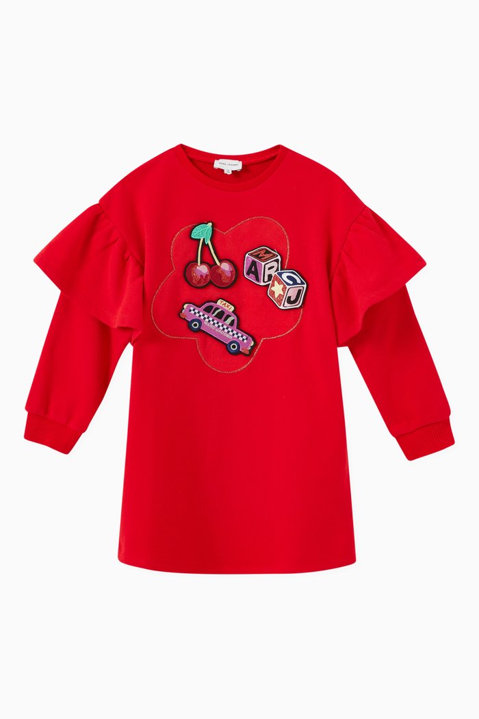 

Sweatshirt Dress with Removable Badges in Cotton Terry, Red