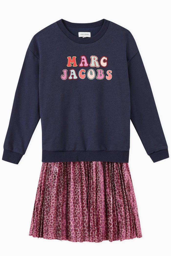 

Logo Print Sweatshirt Dress in Cotton, Blue
