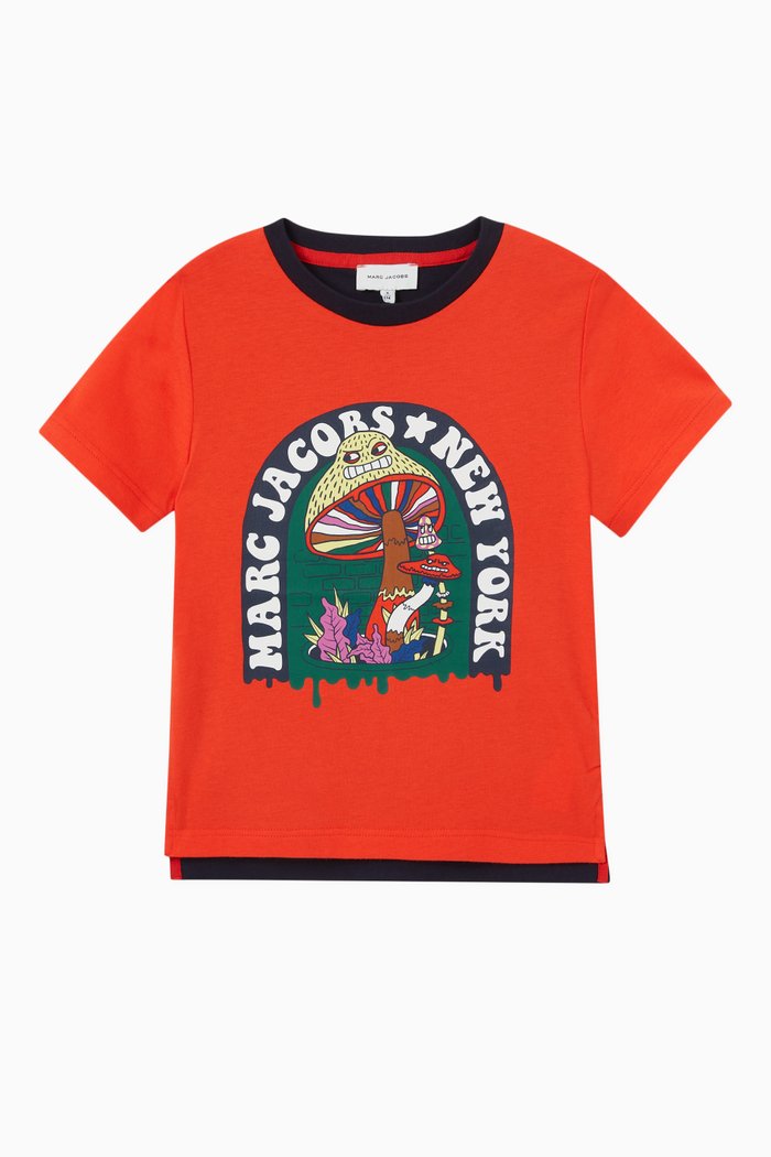 

Mushroom Print T-shirt in Cotton, Red