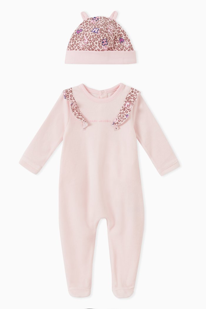 

Embroidered Logo Sleepsuit and Hat, Set of Two, Pink