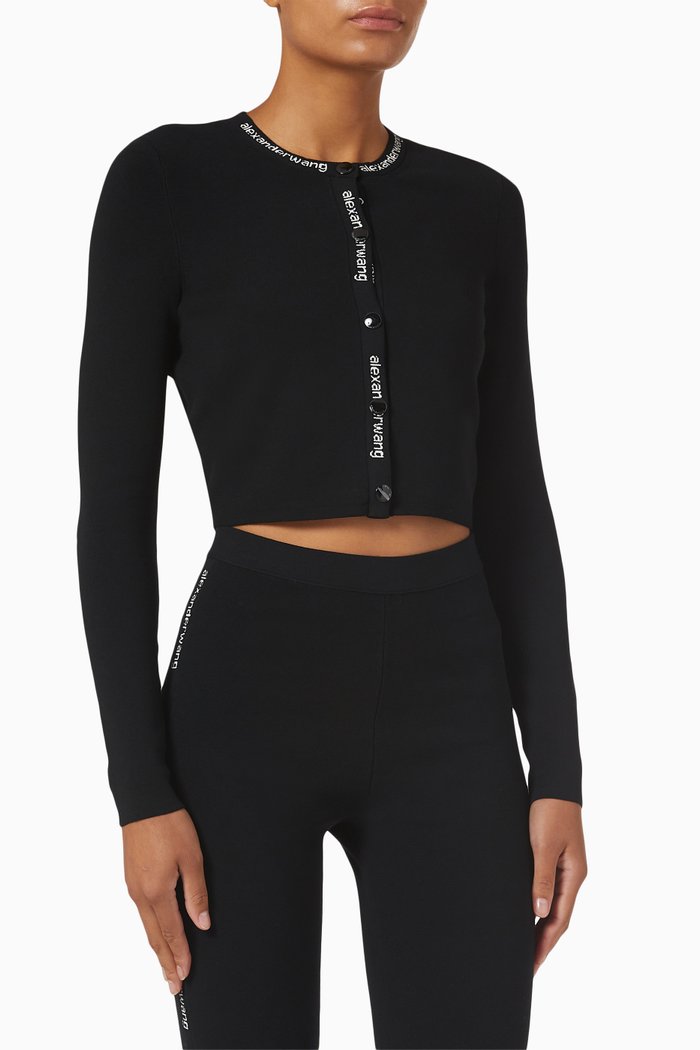 

Logo Jacquard Cardigan in Viscose Knit, Black