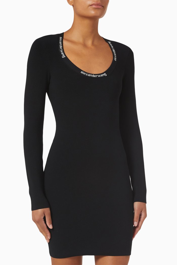 

Logo Jacquard Dress in Viscose Knit, Black