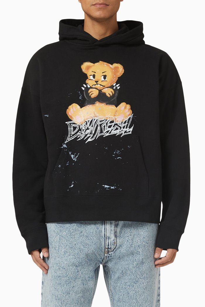 

Moody Bear Hoodie in French Terry, Black