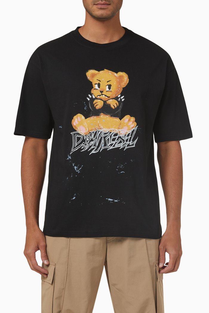 

Moody Bear Print T-shirt in Cotton Jersey, Black
