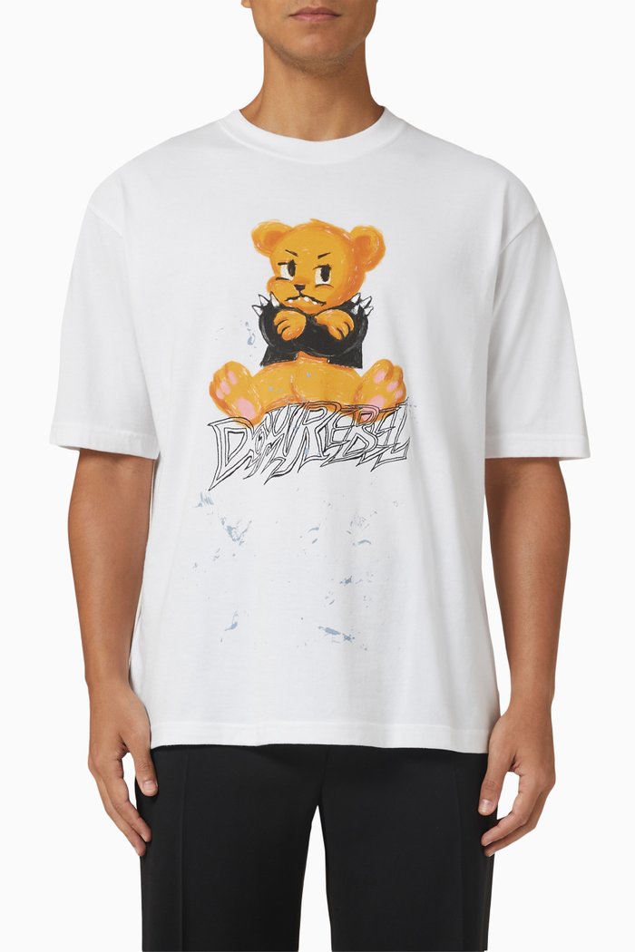 

Moody Bear Print T-shirt in Cotton Jersey, White