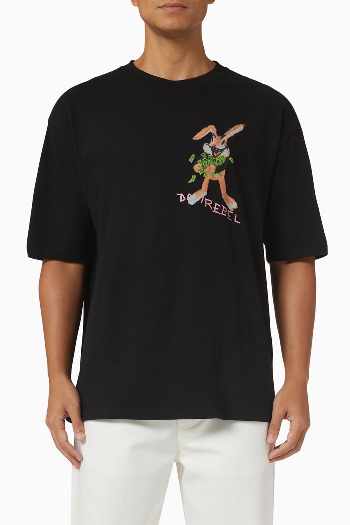 

Payday Rabbit Print T-shirt in Cotton Jersey, Black