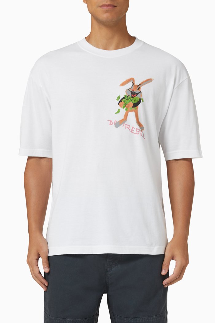 

Payday Rabbit Print T-shirt in Cotton Jersey, White