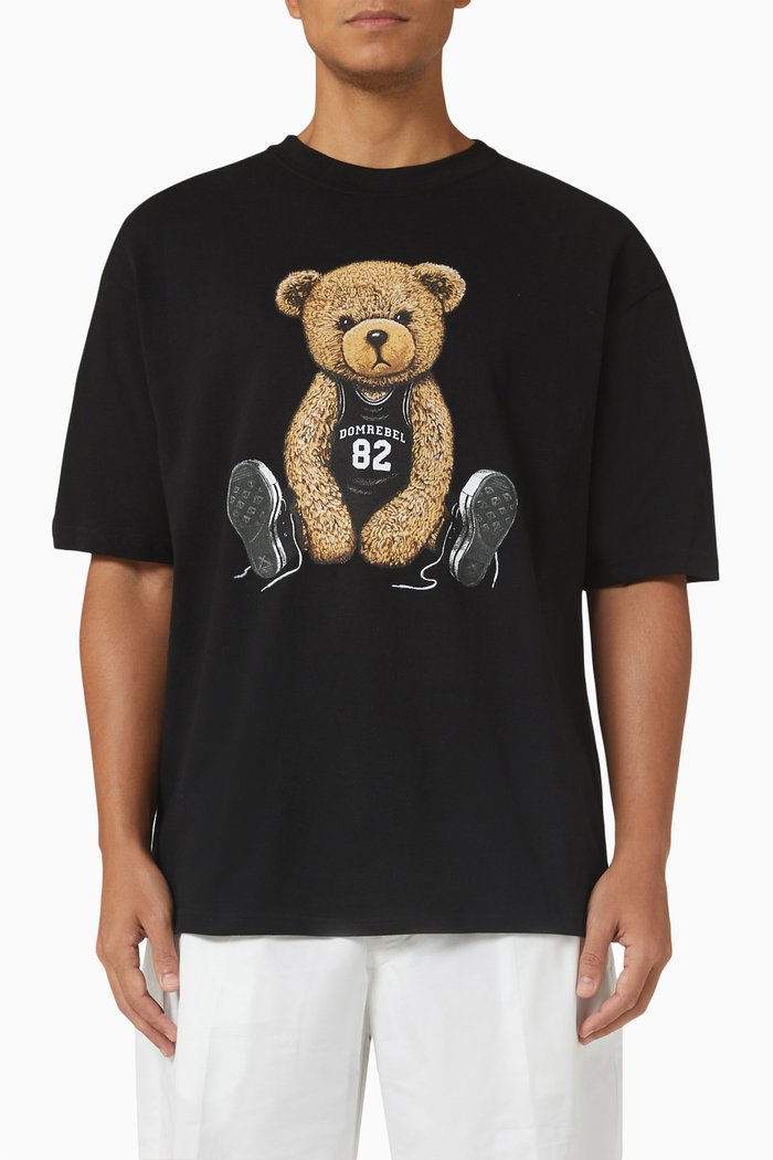 

Play Teddy Bear Print T-shirt in Cotton Jersey, Black