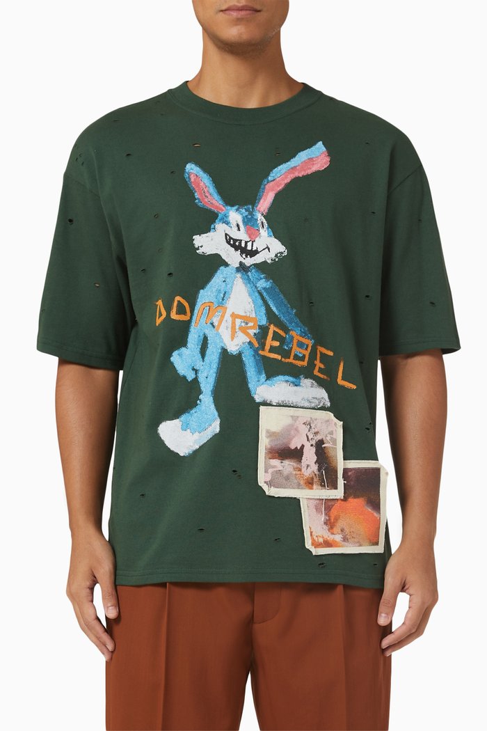 

Rufus Bear Artwork Print T-shirt in Cotton Jersey, Green
