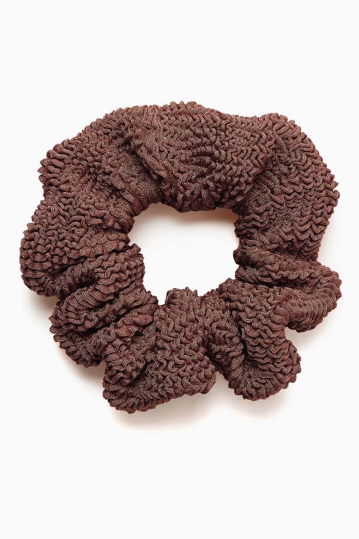 Scrunchie in Crinkle Fabric, Brown