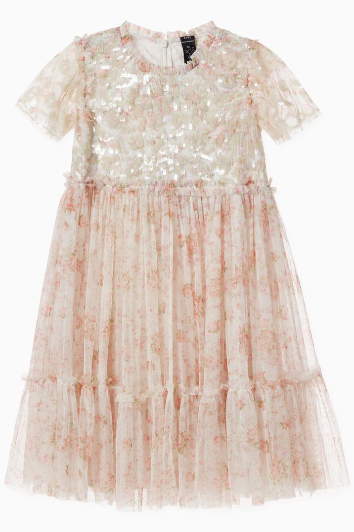 

Vintage Ditsy Sequin Bodice Dress in Tulle, Pink