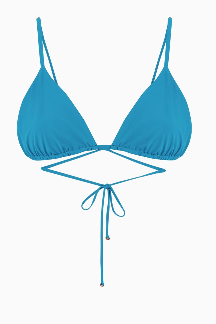 

Wrap Triangle Bikini Top in Stretch Nylon, Blue
