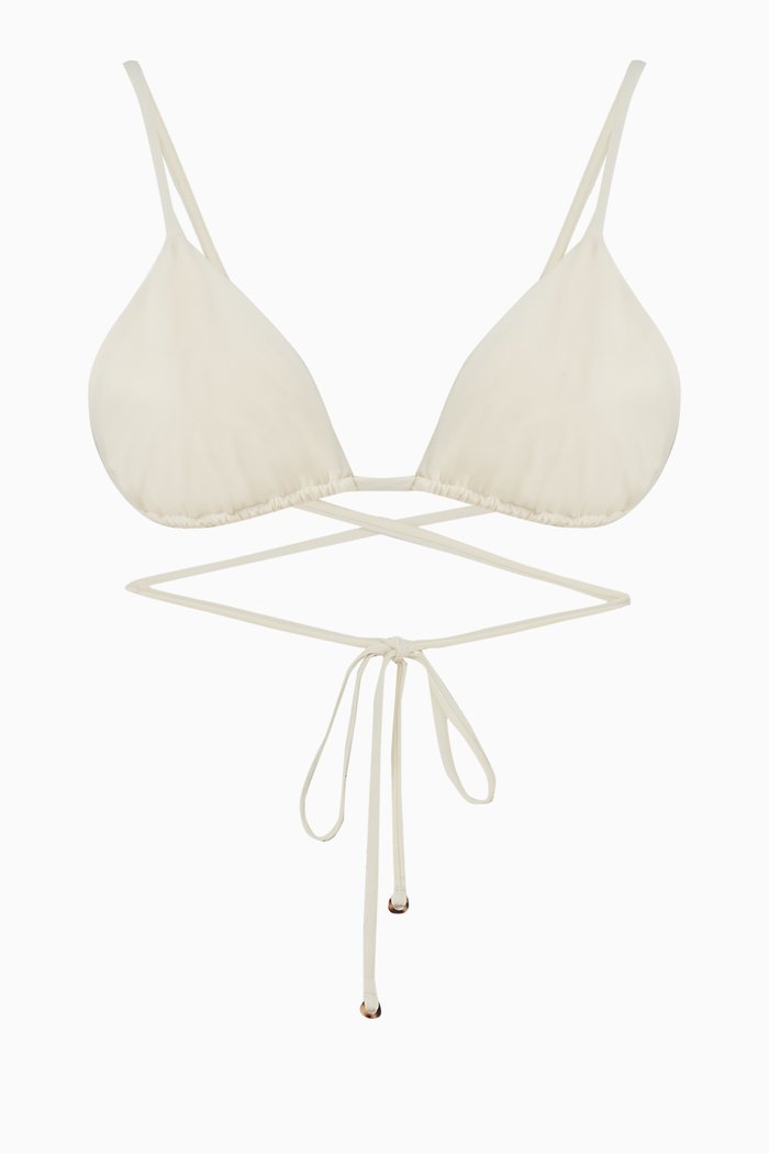 

Wrap Triangle Bikini Top in Stretch Nylon, Neutral