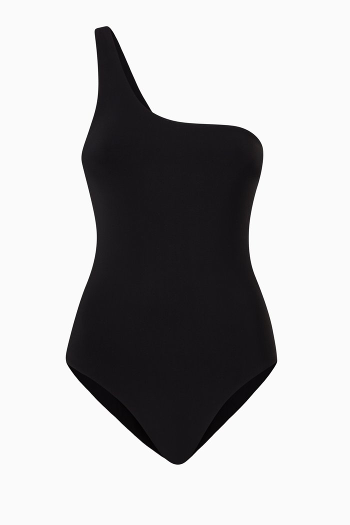 

One-shoulder Swimsuit in Stretch Nylon, Black