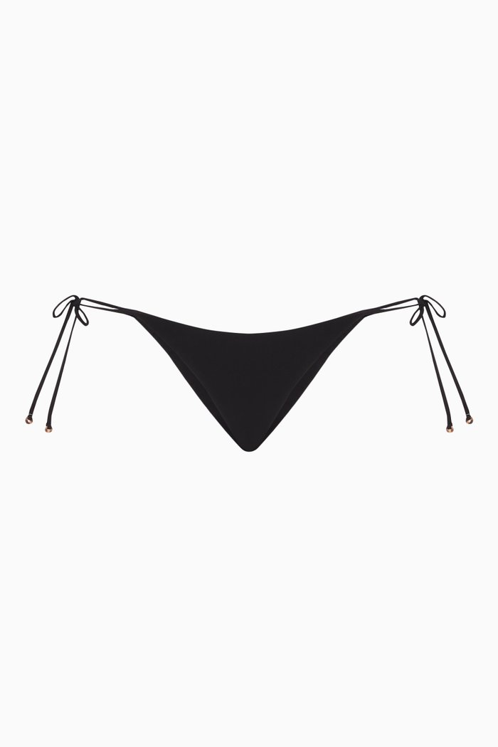 

String Tie Bikini Bottom in Stretch Nylon, Black