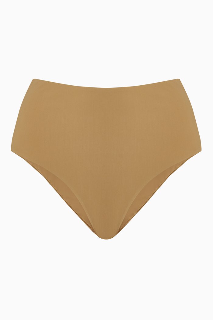 

High-waist Bikini Bottom in Stretch Nylon, Brown